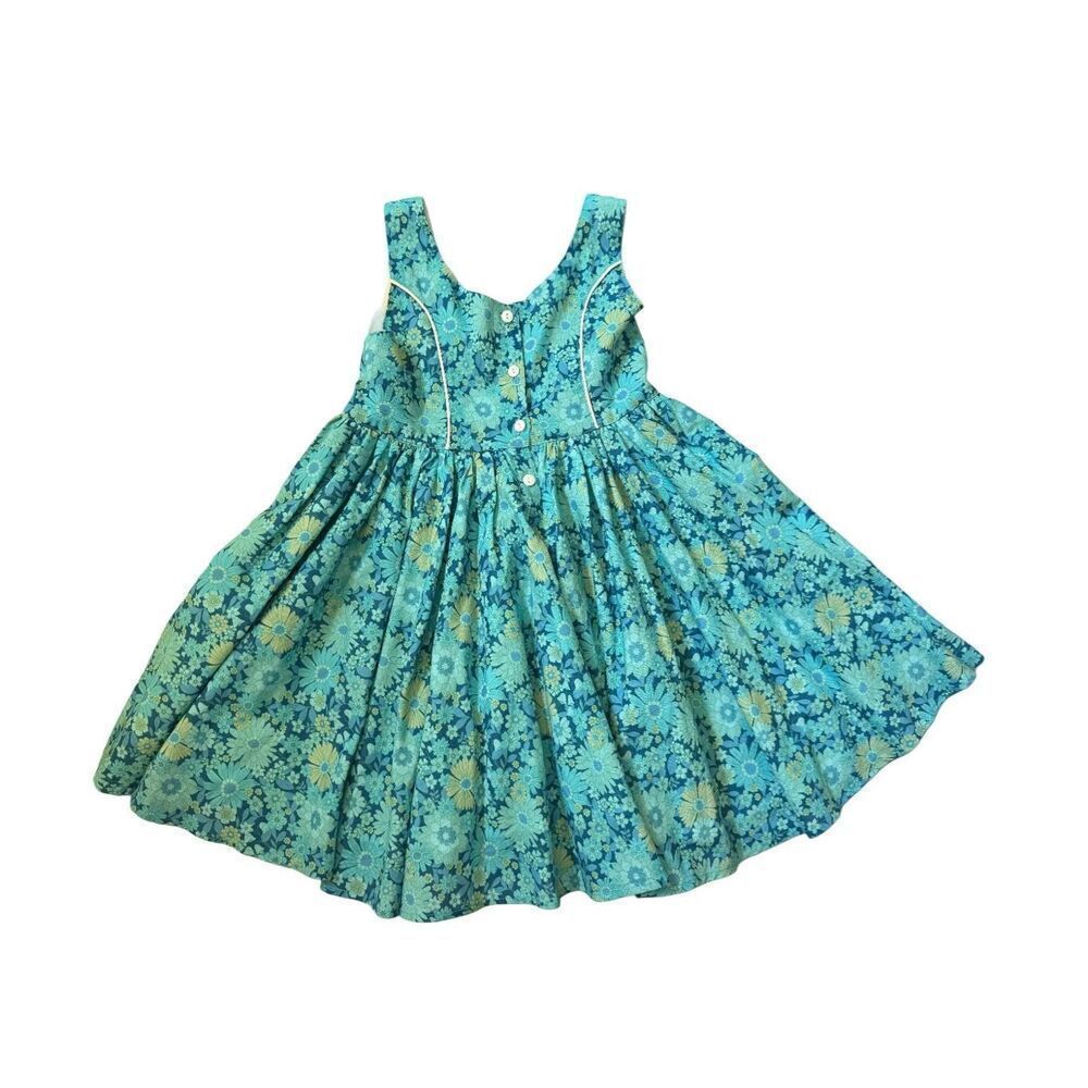 Lacey Lane whimsy daisy floral retro 70s style dress girls size 7 blue retro sle